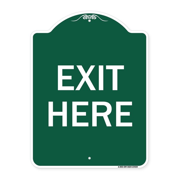 Designer Series Parking Lot Exit Here, Green & White Aluminum Sign, 24" L, 18" H, GW-1824-23424